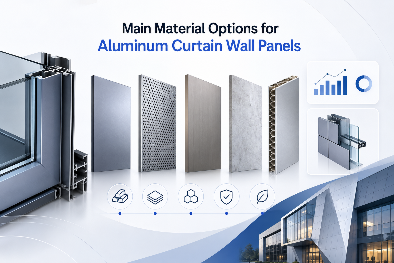 Aluminum Curtain Wall Panels: Material Options, Performance, and Buying Tips, Main Material Options for Aluminum Curtain Wall Panels, aluminum curtain wall panels, illustration 2